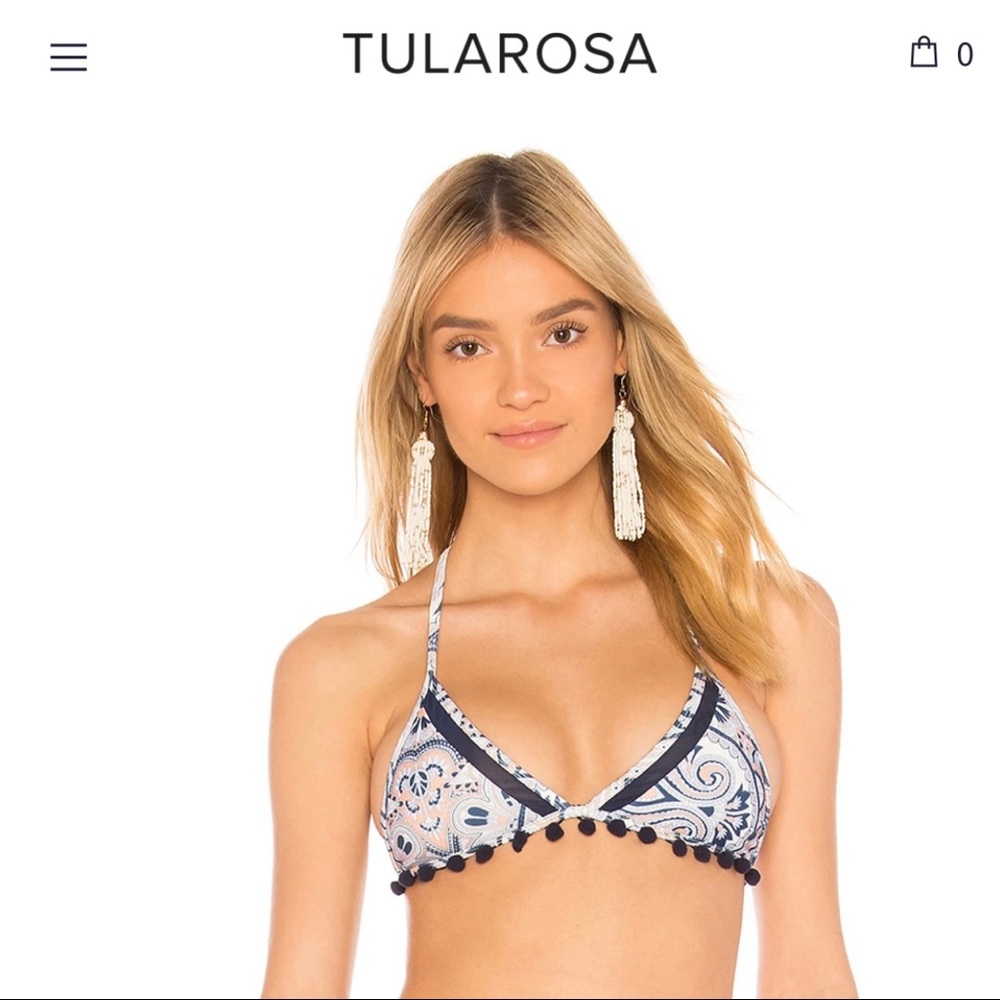 (NWOT) TULAROSA Nina Bikini Top with pompom trim